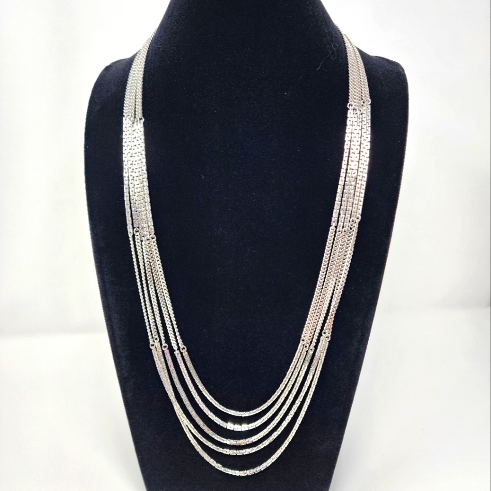 Vintage Monet Multi Strand Silver Box Chain Necklace - Picture 6 of 14